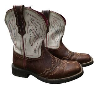 Ariat Ranchbaby II Fatbaby Square Toe Pecan White Crackle Boot Size 6